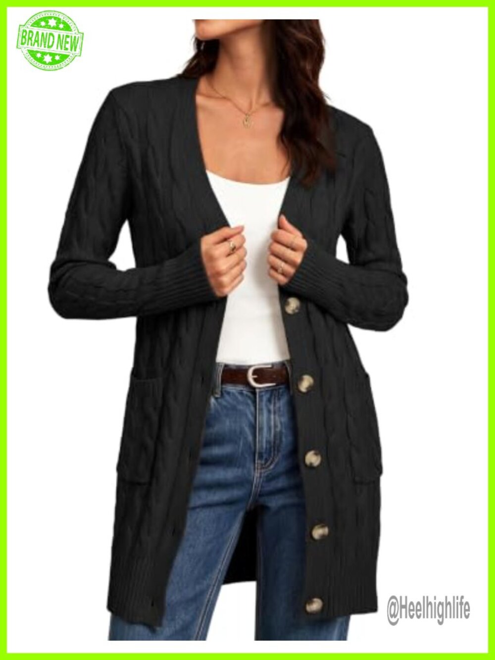 Women's Cable Knit Button Long Chunky Cardigan Sweater with Pockets